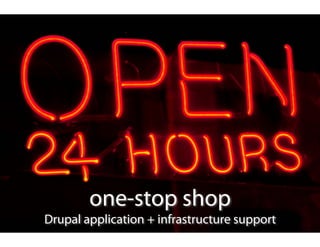 one-stop shop
Drupal application + infrastructure support
 