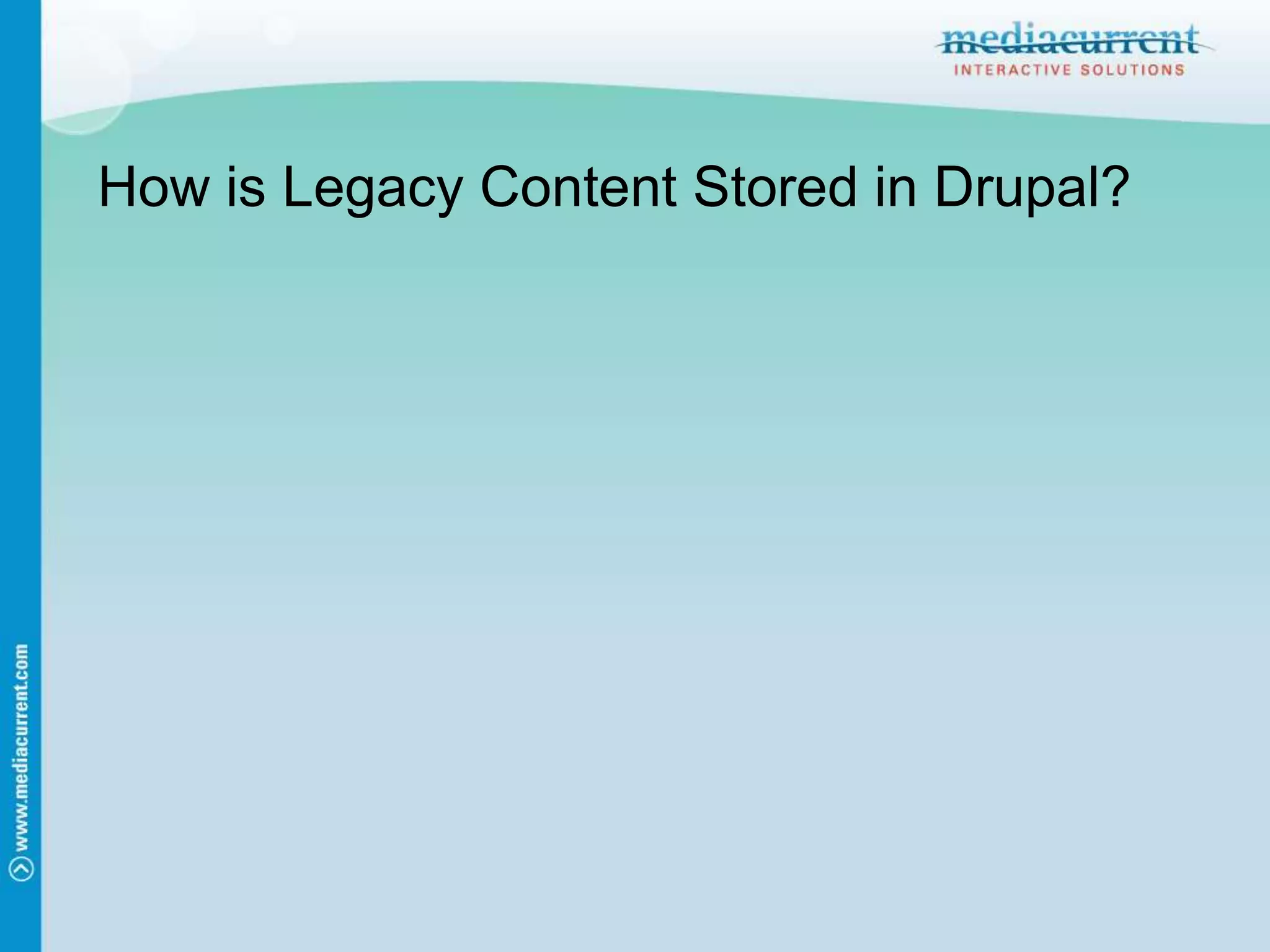 How is Legacy Content Stored in Drupal?