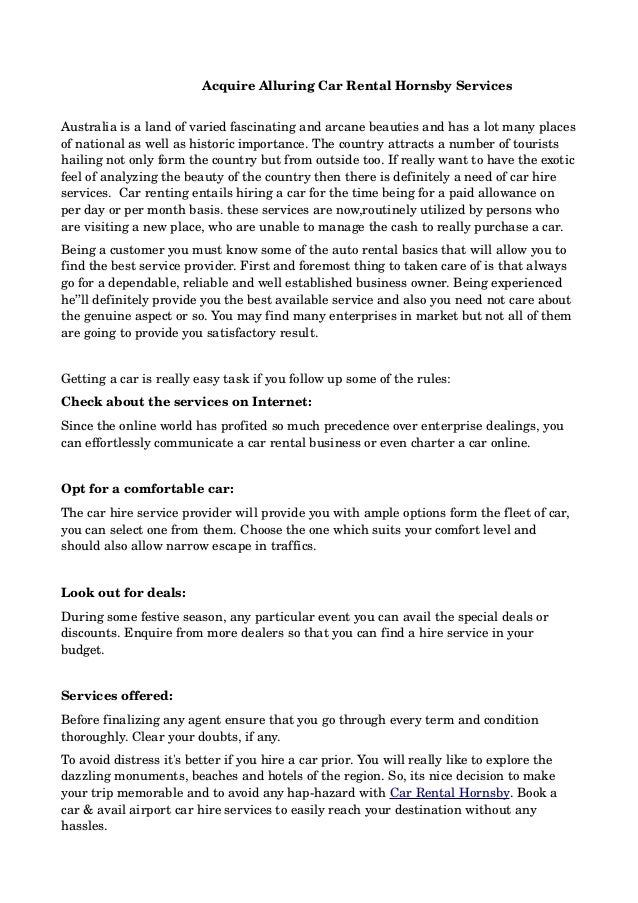 Acquire alluring car rental hornsby services