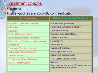 Treatment options
 monitormonitor
 Live vaccines are absolutly contraindicatedLive vaccines are absolutly contraindicated
 
