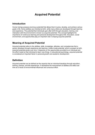 Inborn Potential acquired potentials meaning , characteristics | PDF