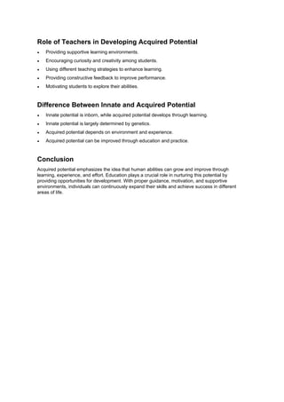 Inborn Potential acquired potentials meaning , characteristics | PDF
