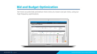 Copyright © 2018 Acquisio, a web.com company. All Rights Reserved
Bid and Budget Optimization
Set more accurate bids and deliver more clicks at a lower cost per clicks, using our
high frequency optimization.
 
