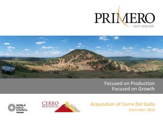 TSX:P NYSE:PPP




      Focused on Production
         Focused on Growth

Acquisition of Cerro Del Gallo
                 December 2012
 