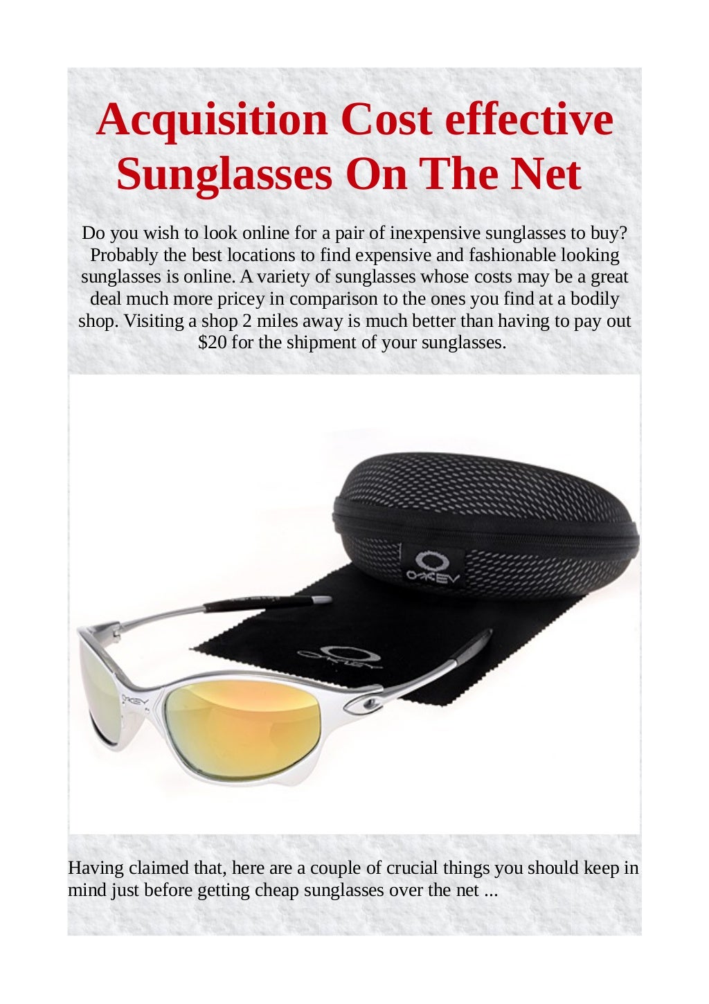 Acquisition cost effective sunglasses on the net