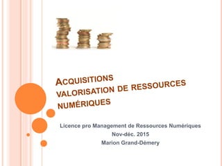 Licence pro Management de Ressources Numériques
Nov-déc. 2015
Marion Grand-Démery
 