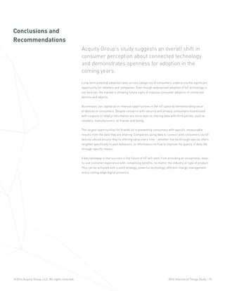 ©2014 Acquity Group, LLC. All rights reserved. 2014 Internet of Things Study | 10 
Conclusions and 
Recommendations 
Long-...