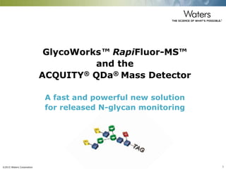 ©2015 Waters Corporation 1
GlycoWorks RapiFluor-MS
and the
ACQUITY QDa Mass Detector
A fast and powerful new solution
for released N-glycan monitoring
 