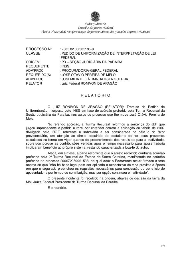 Acórdão exclusão do fator previdenciário. utilização da 