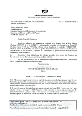 TO)
Tribunal d. Contas da Unlão
Secretaria de Controle Externo no Estado de Minas Gerais
Ofio 2935/2015-TCU/SECEX-MG, de 5...