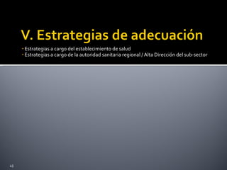 Estrategias a cargo del establecimiento de salud Estrategias a cargo de la autoridad sanitaria regional / Alta Dirección del sub-sector 