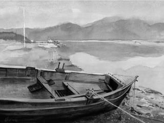 O viajante olhou detidamente e percebeu o que pareciam ser letras em cada remo. Ao colocar os pés empoeirados dentro do barco, observou que eram mesmo  duas palavras. 