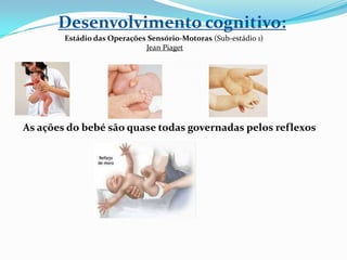 Desenvolvimento cognitivo:
Estádio das Operações Sensório-Motoras (Sub-estádio 1)
Jean Piaget
As ações do bebé são quase todas governadas pelos reflexos
 