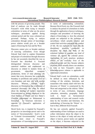 A Critical Analyses Of Edward Said S Orientalism Through Foucaultian Perspective Of Knowledge A Critical Analyses Of Edward Said S Orientalism Through Foucaultian Perspective Of Knowledge