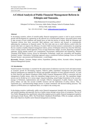 A critical analysis of public financial management reform in ethiopia ...