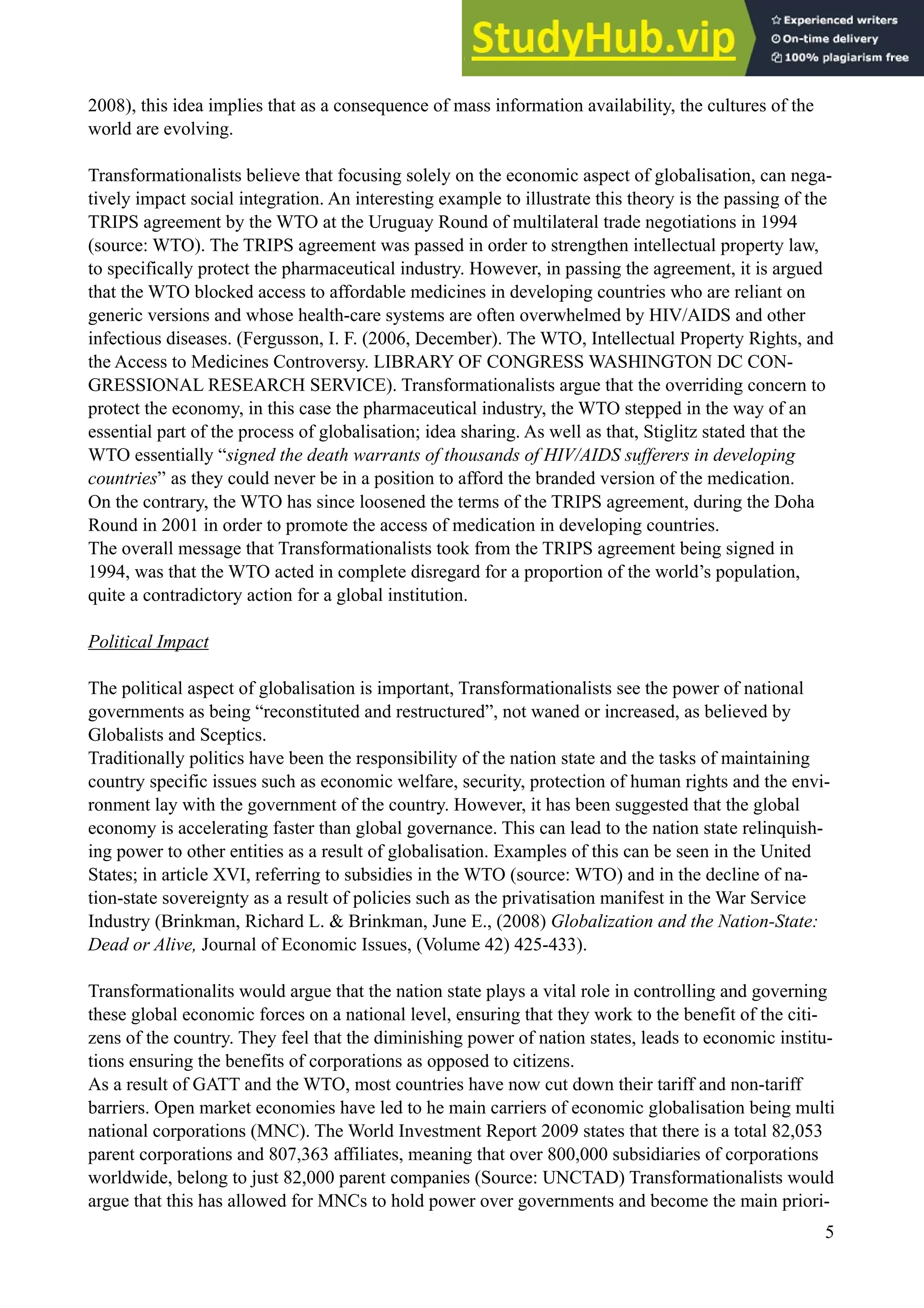 A Critical Analysis Of The Transformationalist View Of Globalisation | PDF