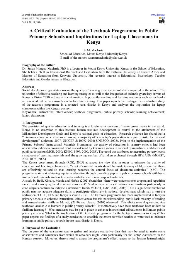 A Critical Evaluation Of The Textbook Programme In Public Primary Sch