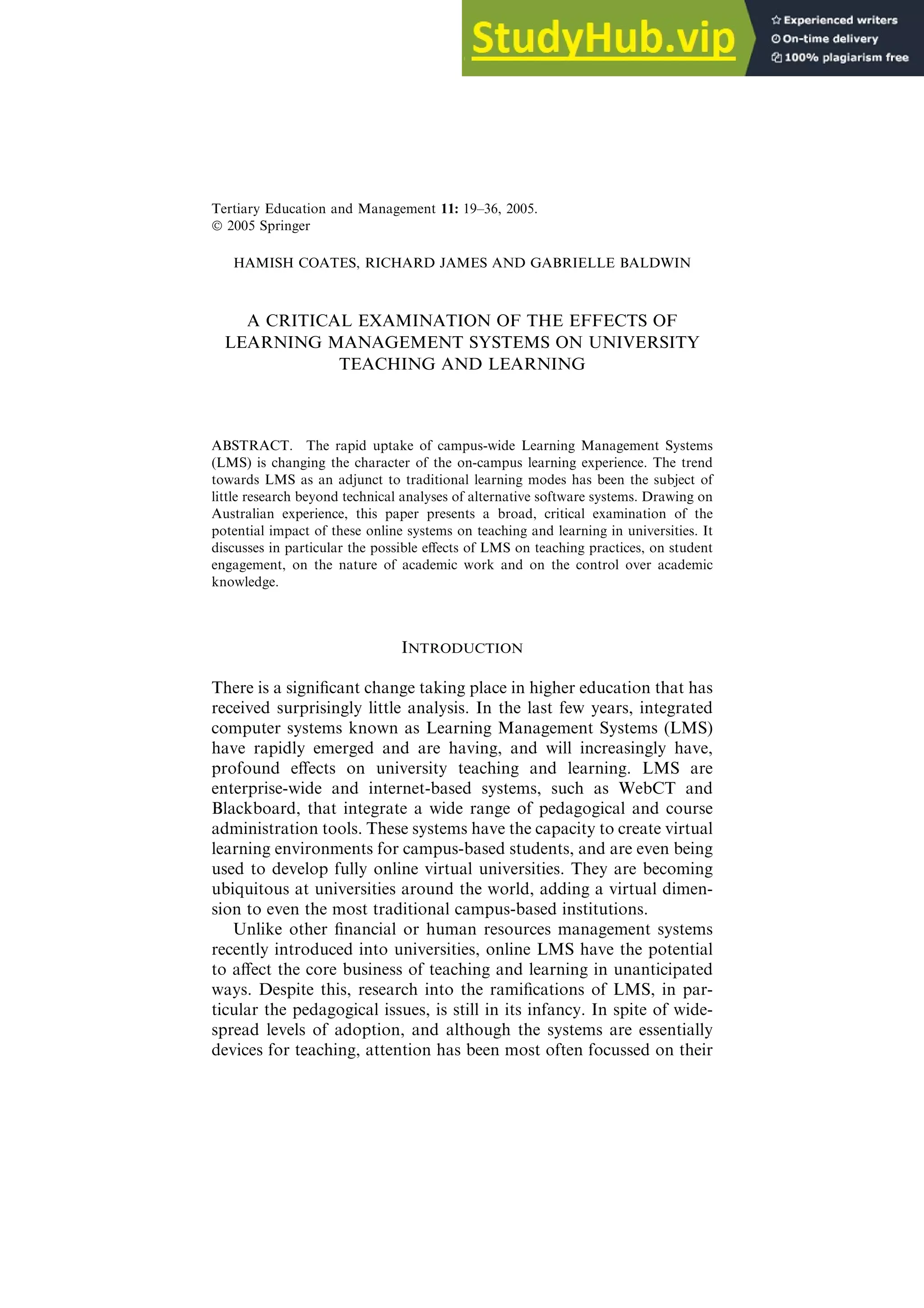A critical examination of the effects of learning management systems on ...