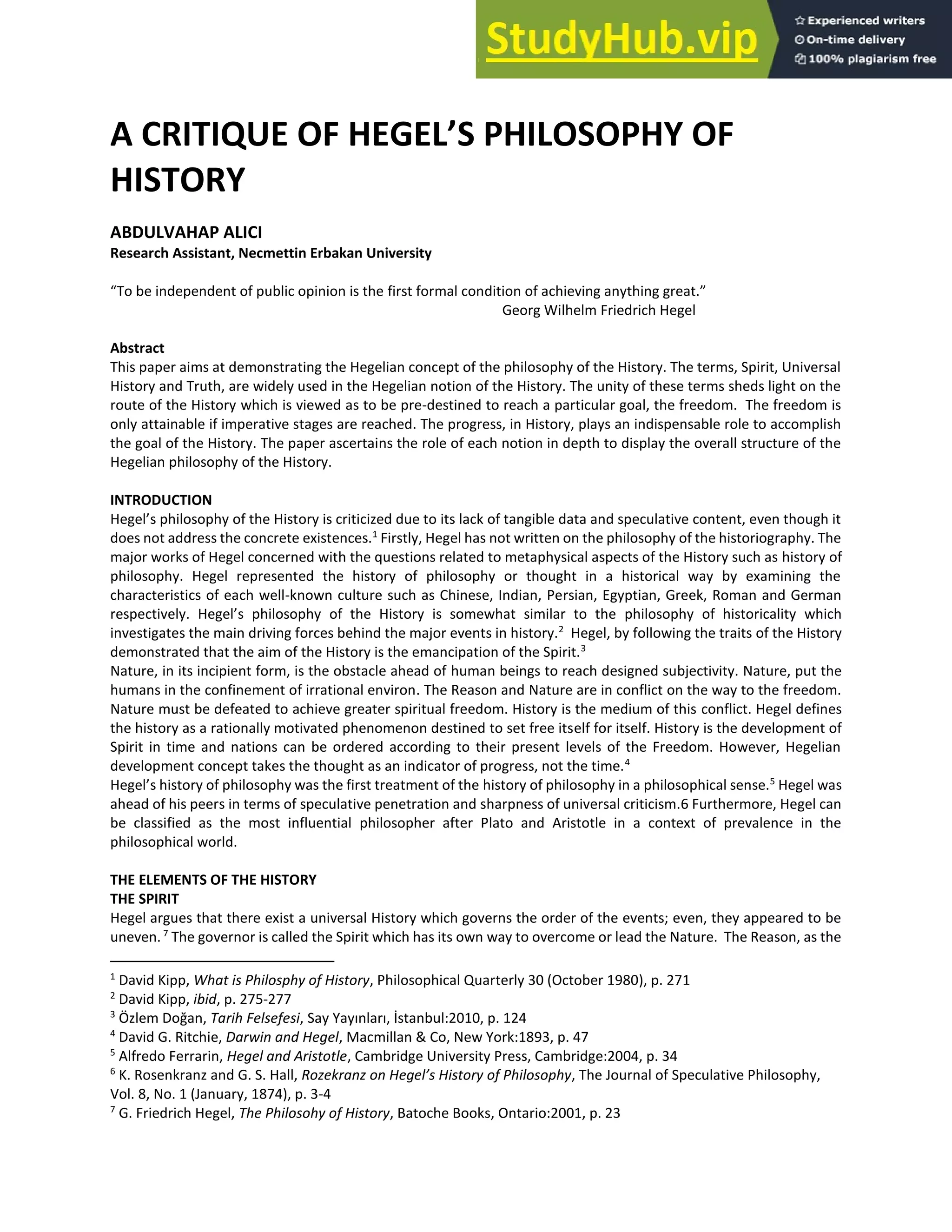 A Critique Of Hegel S Philosophy Of History Pdf