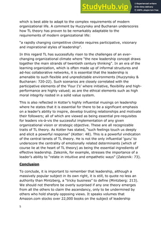 A Critique Of Transformational Leadership Theory | PDF
