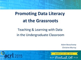 Promoting Data Literacy
at the Grassroots
Teaching & Learning with Data
in the Undergraduate Classroom
Adam Beauchamp
Christine Murray
 
