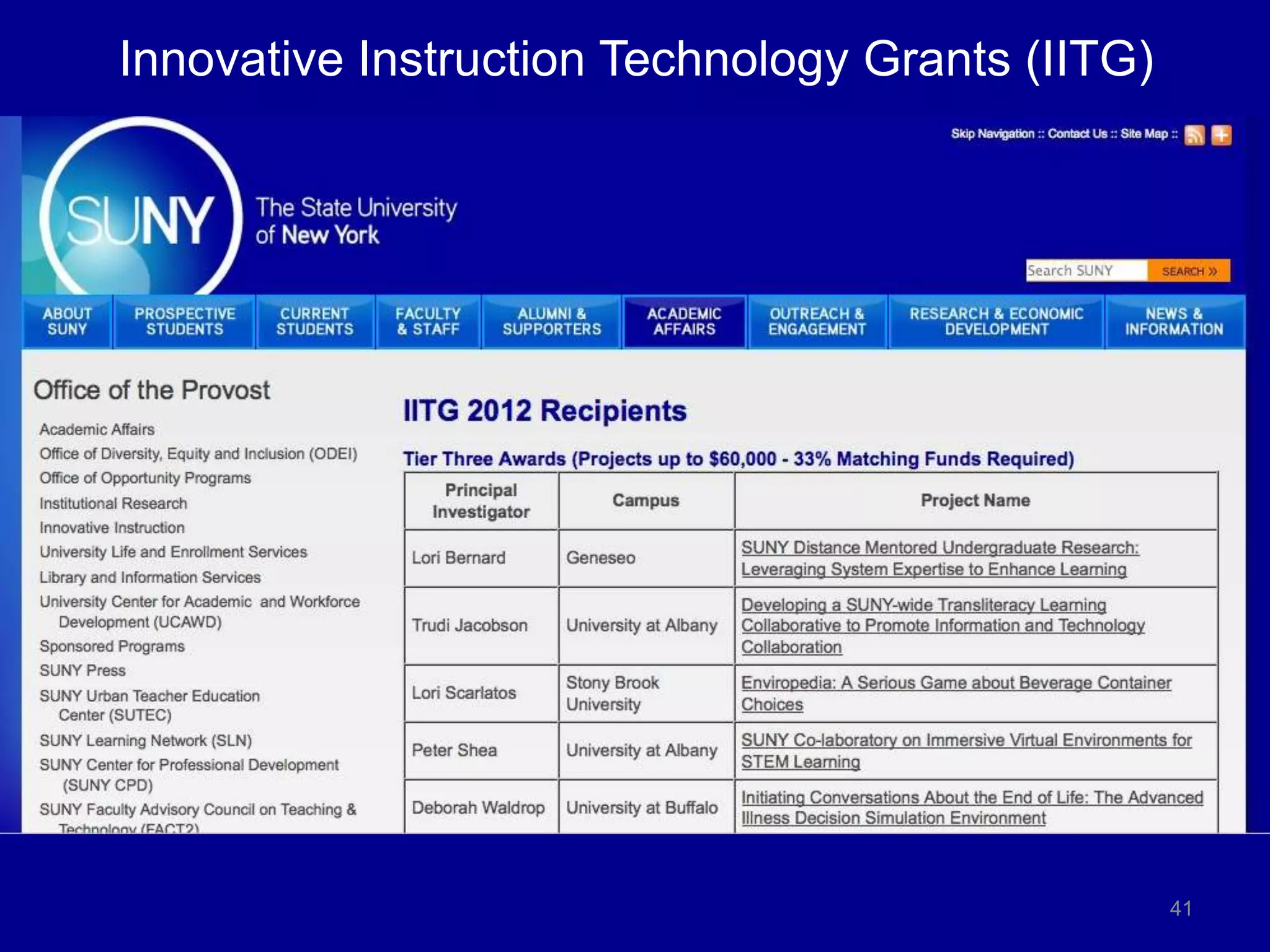 Innovative Instruction Technology Grants (IITG)




                                                  41
 