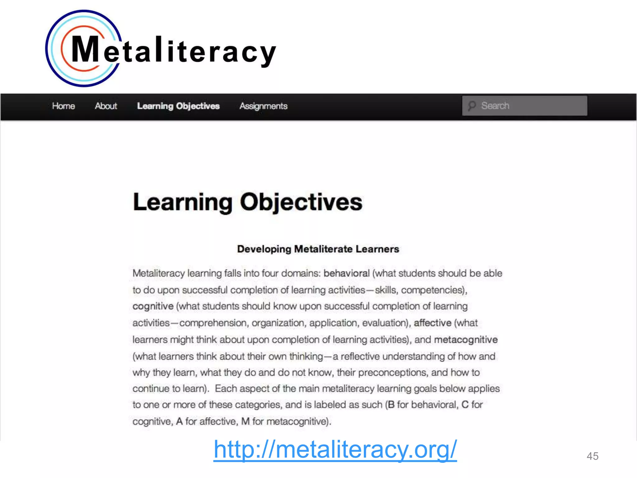 http://metaliteracy.org/   45
 