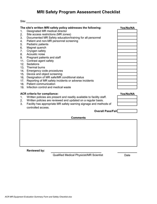 Mri Reporting Structural Check List.pdf Acr mr equipment evaluation summary form and safety checklist with ...
