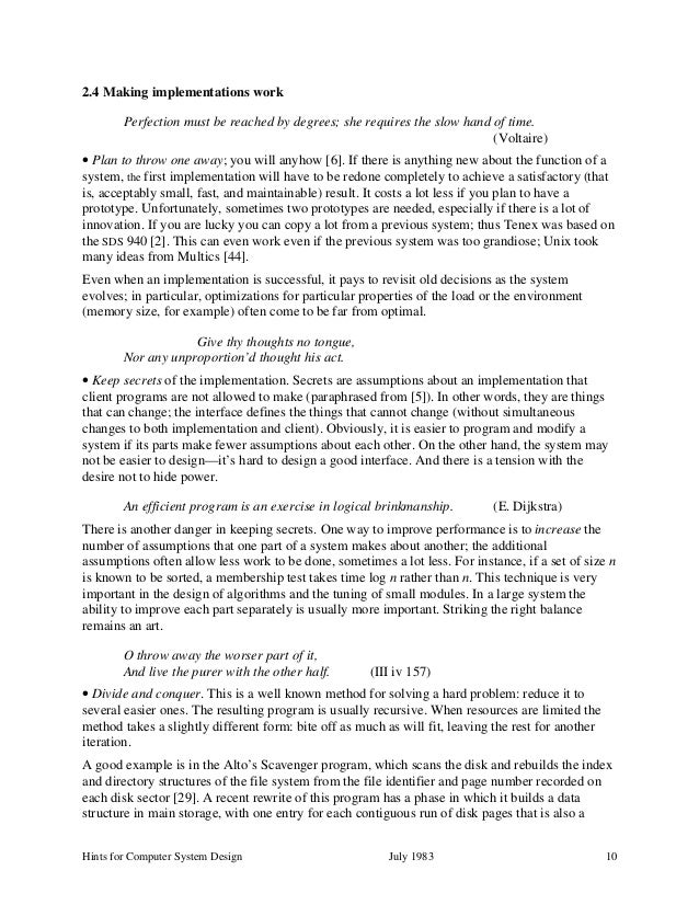Lampson Hints For Computer System Design Lampson Hints For Computer System Design