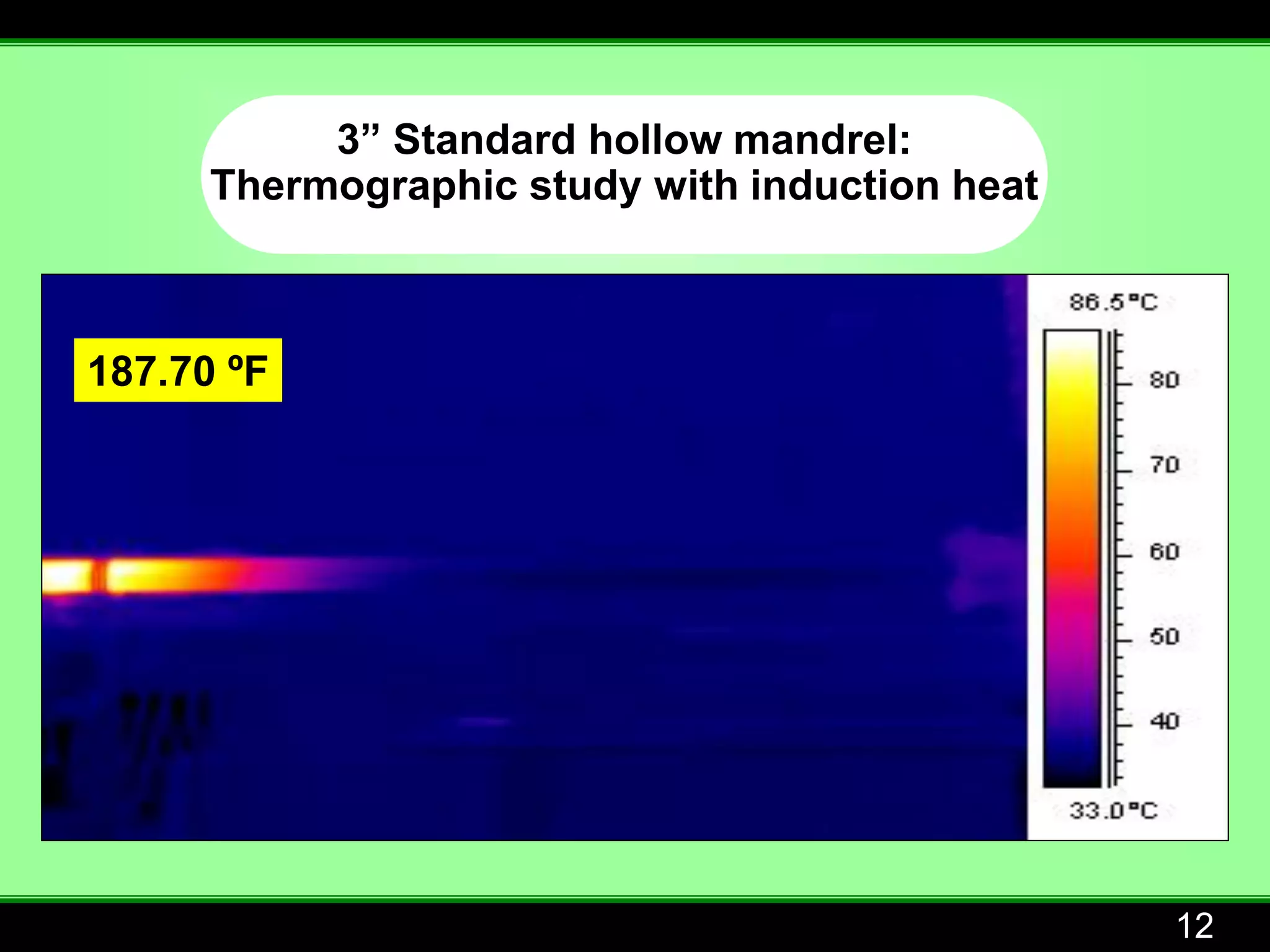 3” Standard hollow mandrel:
      Thermographic study with induction heat



187.70 ºF




                                                12
 