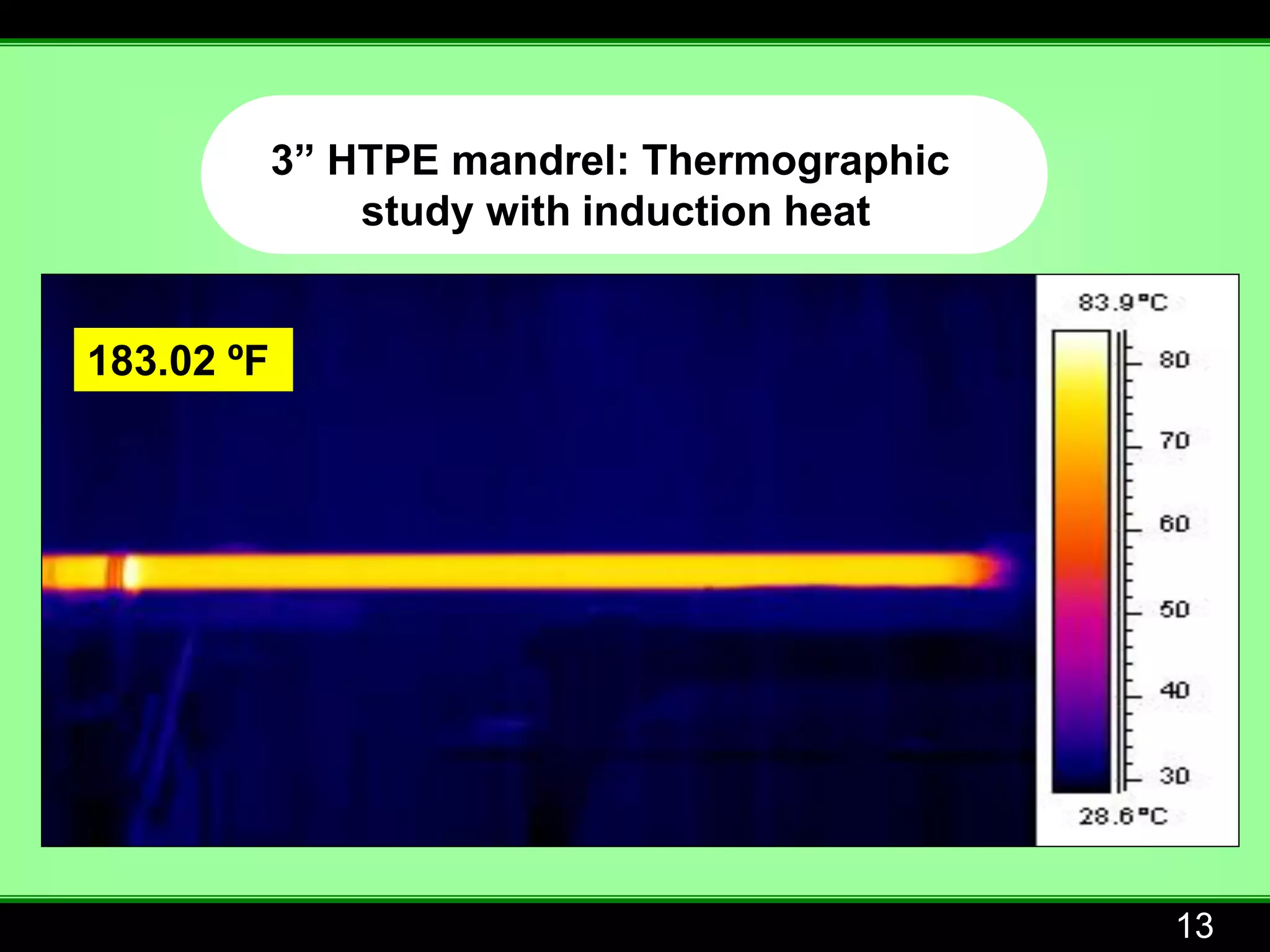 3” HTPE mandrel: Thermographic
                study with induction heat


183.02 ºF




                                             13
 
