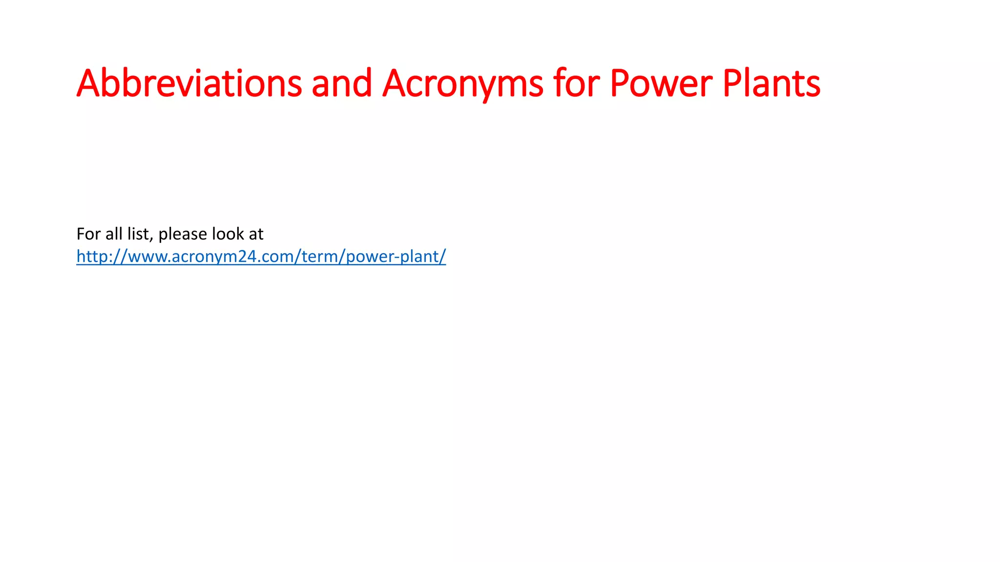 Abbreviations And Acronyms For Power Plants PPTX