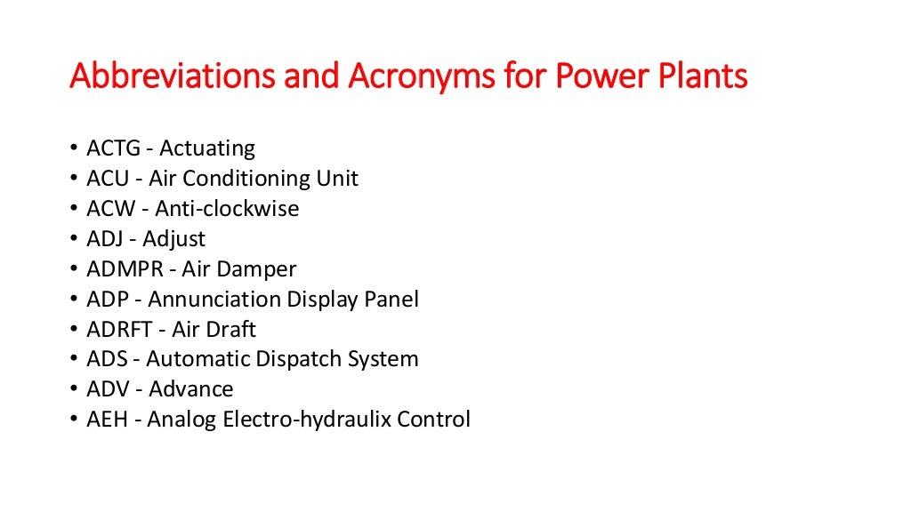 Abbreviations and Acronyms for Power Plants