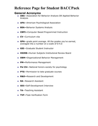 Acronym References for Student BACC Pack