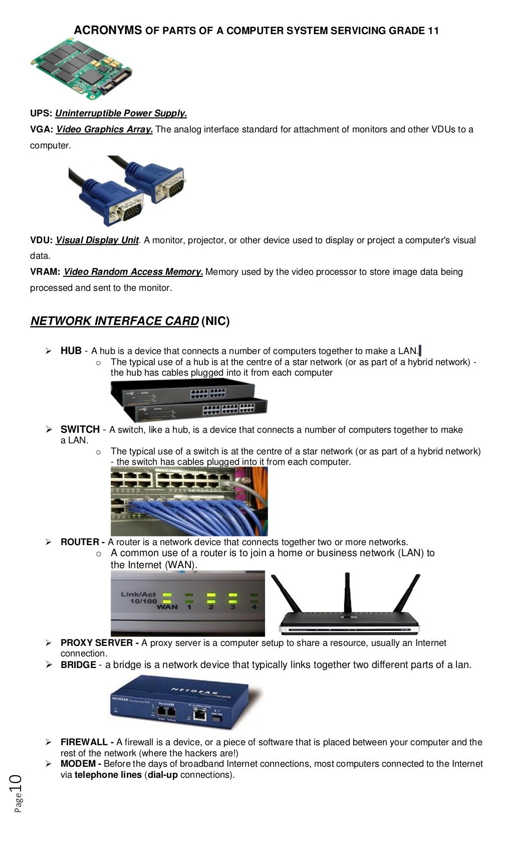 acronyms of parts of computer system servicing