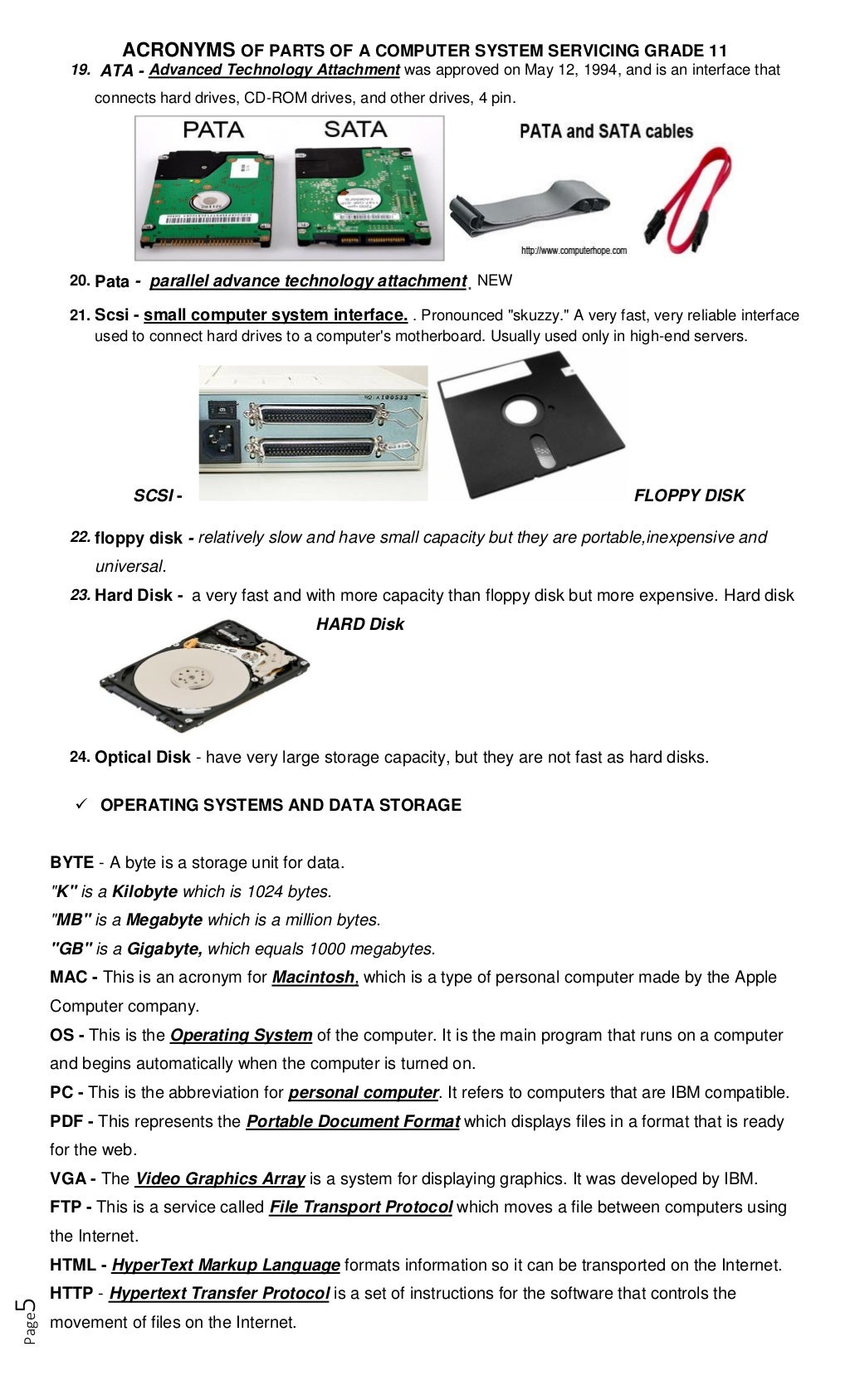 acronyms of parts of computer system servicing