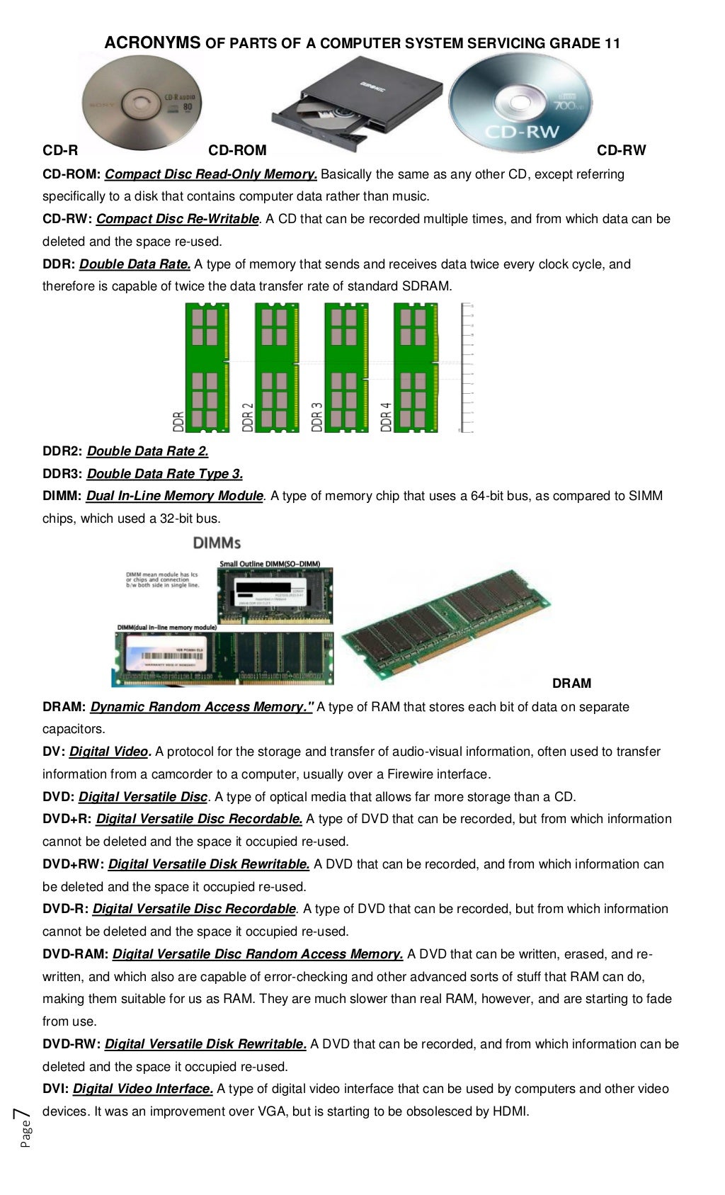 acronyms of parts of computer system servicing