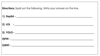 acronyms quiz for grade 5 and 6 pupils p | PPTX