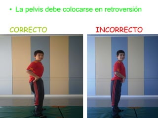 La pelvis debe colocarse en retroversión CORRECTO  INCORRECTO  