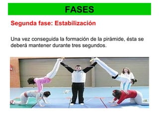 FASES
Segunda fase: Estabilización

Una vez conseguida la formación de la pirámide, ésta se
deberá mantener durante tres segundos.
 