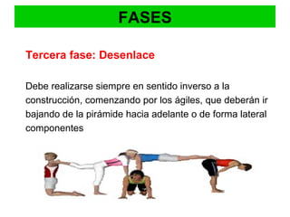 FASES

Tercera fase: Desenlace

Debe realizarse siempre en sentido inverso a la
construcción, comenzando por los ágiles, que deberán ir
bajando de la pirámide hacia adelante o de forma lateral
componentes
 