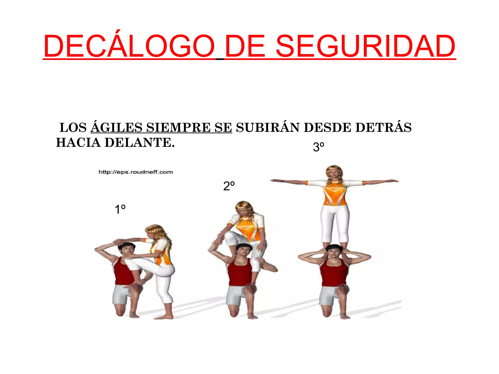 DECÁLOGO   DE SEGURIDAD LOS  ÁGILES SIEMPRE SE  SUBIRÁN DESDE DETRÁS HACIA DELANTE.  1º 2º 3º 