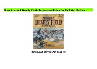 DOWNLOAD ON THE LAST PAGE !!!!
eBooks Manassas, Shiloh, Gettysburg, Atlanta, and Petersburg are just a few of the many large scale Civil War battles that gamers enjoy simulating on the tabletop.Up until now, CW (Civil War) games have either taken a regimental approach for a more tactical game or a brigade-level view for a more grand tactical game - and gamers have plenty of both regimental or brigade level CW rule sets to choose from. However, both approaches have drawbacks. The pure regimental approach - such as in Johnny Reb - can make it difficult to fight a very large battle, while the brigade approach often fails to capture the unique feel of the CW where the actions of one regiment - such as the 20th Maine at Little Round Top - could turn a battle. Across A Deadly Field offers a game system that enables gamers to fight large battles in a relatively compact space, yet maintains the regimental focus and flavor appropriate to the conflict.Across A Deadly Field uses a scale that can be described as a "telescoped" version of Johnny Reb III - with twice the ground and figure scale, and has individual regiments and batteries as the base element of maneuver:- Ground Scale: 1" = 100 yards- Time Scale: 1 turn = 20 minutes- Regiment Scale: Two stands/bases per regiment- Figure Scale: 1 figure = 60 men- Gun scale: 1 gun = 1 batteryThe big advantage of this approach is that the gamer is not required to rebase any figures from his existing Johnny Reb army, allowing for much easier conversion from the older game to Across A Deadly Field. The existing four-stand regiments become two different regiments of two stands each - his miniature army has, for gaming purposes, just doubled. This will hold an appeal for many gamers - they can either recreate smaller engagements in half the space that would once have been needed, or can game huge battles on a table that would once have only accommodated a small skirmish. In essence, Across A Deadly Field offers two games with a single, consistent basing system.
Book Across A Deadly Field: Regimental Rules for Civil War Battles
 