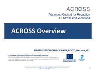 Advanced Cockpit for Reduction
                                                                                               Of Stress and Workload



     ACROSS Overview

                                                     ACROSS-WP12-DBL-DISM-PRES-0014_ACROSS_Overview_v01

A European Commission Seventh Framework Programme
This document is produced by the ACROSS consortium and the research leading to these results has
received funding from the European Community’s Seventh Framework programme (FP7/2012-2016)
under grant agreement no ACP2-GA-2012-314501



                             This document is produced under the EC contract ACP2-GA-2012-314501. It is the property of the ACROSS consortium
                                  and shall not be distributed or reproduced without the formal approval of the ACROSS Steering Committee.
                                                                   “Unrestricted PUBLIC Access”                                                 1
 
