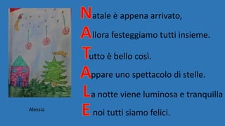 atale è appena arrivato,
llora festeggiamo tutti insieme.
utto è bello così.
ppare uno spettacolo di stelle.
a notte viene luminosa e tranquilla
noi tutti siamo felici.Alessia
 