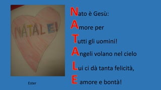 ato è Gesù:
more per
utti gli uomini!
ngeli volano nel cielo
ui ci dà tanta felicità,
amore e bontà!Ester
 