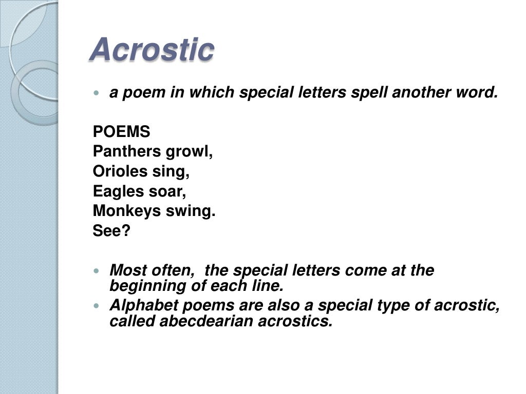 Acrostic Poems Acrostic Poems