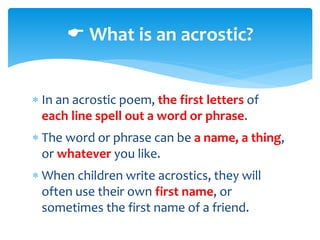 Acrostatic Acrostic poems | PPTX