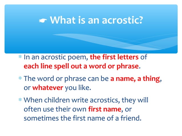 Acrostic Poems Ppt PPT