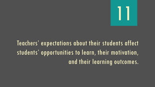11
Teachers’ expectations about their students affect
students’ opportunities to learn, their motivation,
and their learning outcomes.
 